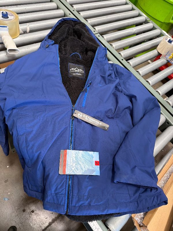 Photo 1 of HFX Men's Water Resistant Softshell Jacket Long Sleeve Zip Up Sherpa Lined Hooded Coat, Night Blue, Large