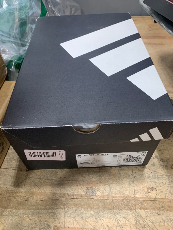 Photo 1 of **SHOWS SIGNS OF HEAVY USAGE** adidas Youth Tour360 24 BOA Golf Shoes, Footwear White/Silver Metallic/Iron Metallic, 2.5 Kids
