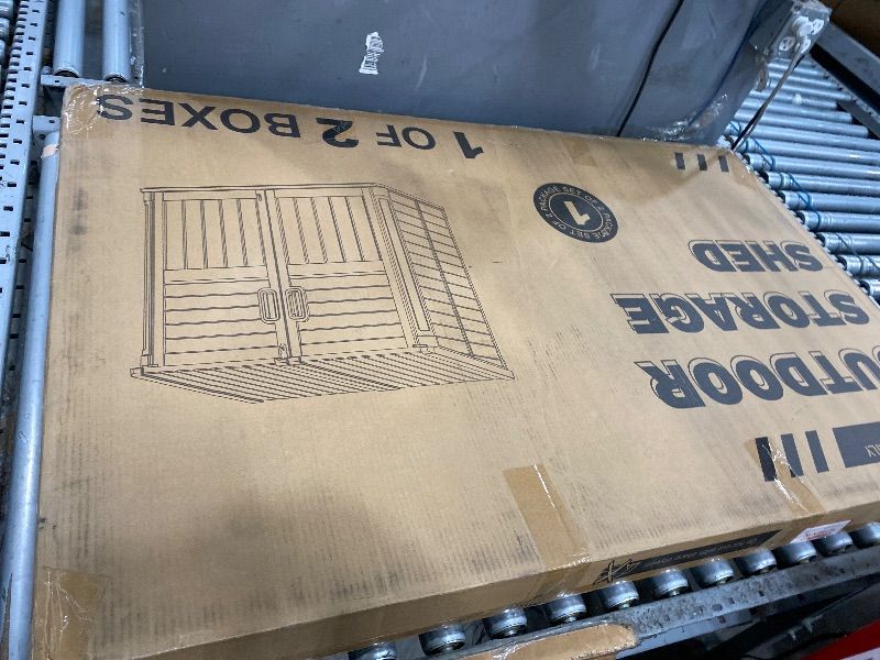 Photo 1 of ***BOX 1 OF 2, missing parts, Final sale ***     LHBGO Light Gray Outdoor Resin Storage Shed 36 Cu. Ft. Garden Horizontal Storage Extra Large Capacity Weather Resistant Storage Box, Lockable Resin Waterproof Shed for Garbage Cans, Garden Tools