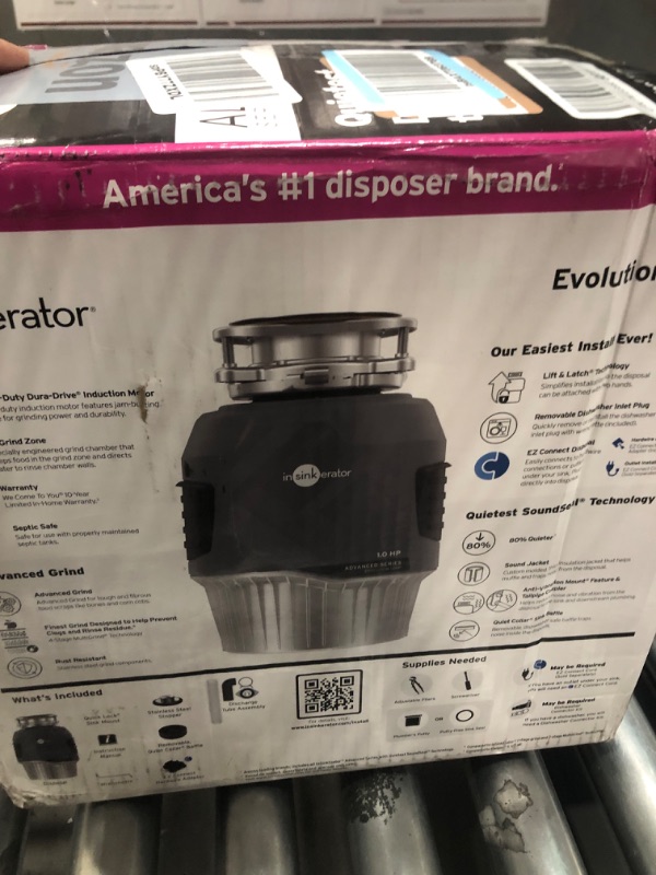Photo 1 of *****************Minor Damage, Missing parts.************
InSinkErator EVOLUTION 1HP 1 HP, Advanced Series Continuous Feed Food Waste Garbage Disposal, Gray