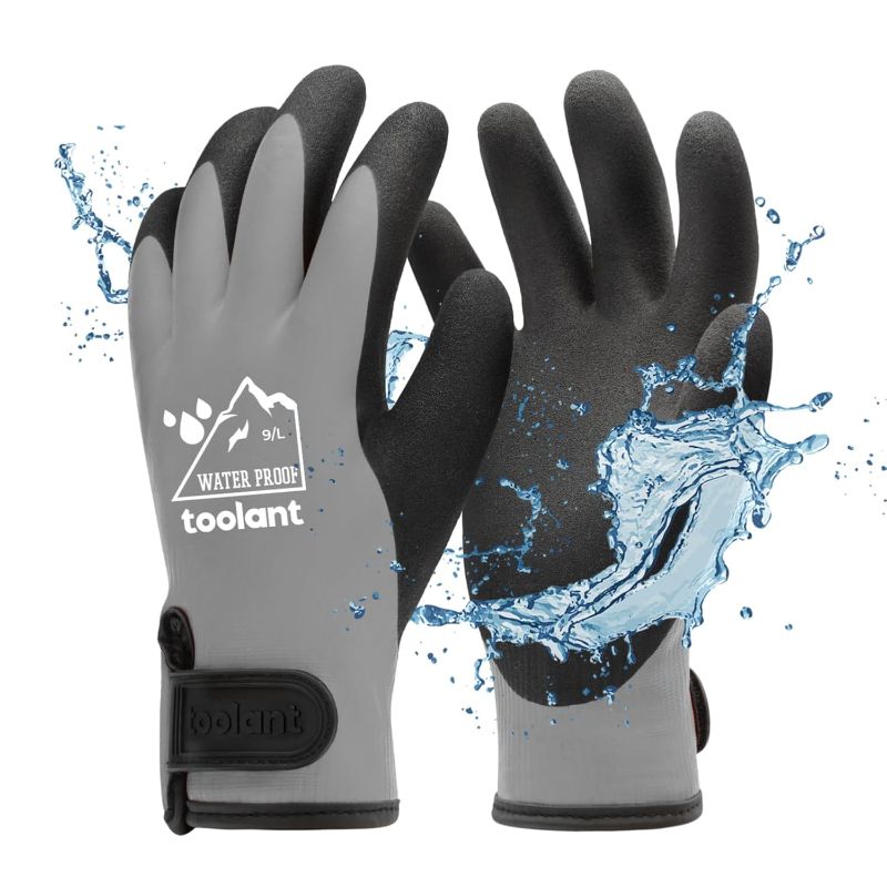 Photo 1 of 100% Waterproof Gloves for Men and Women, Winter Work Gloves for Cold Weather, Touchsreen, Thermal Insulated Freezer Gloves, With Grip, Grey, Large

