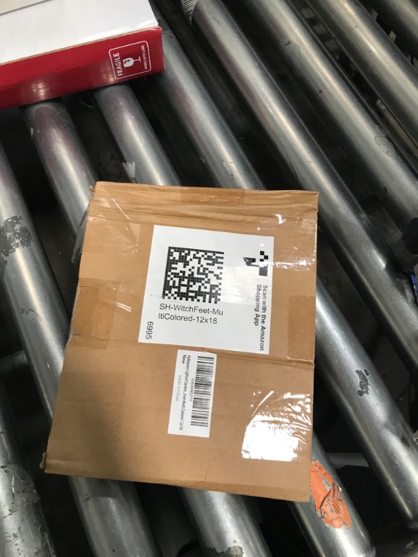 Photo 1 of **USED**Halloween Lighted Garden Flag for Outside, Led Solar Yard Flag 8 Modes Witch Feet Shape Flag, 12x18 Double Sided Cauldron Eyeball Black Cat Decorations for Home Porch