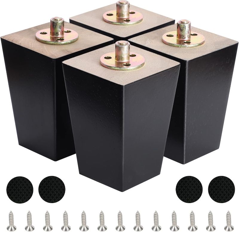 Photo 1 of **SIZING ISN'T TRUE UNSURE EXACT MEASUREMENTS** 5 Inch Wood Furniture Legs, Wooden Couch Sofa Leg Feet Set of 4, Mid-Century Modern Black Square Replacement Legs for Sectional Nightstand Armchair Recliner Table Dresser Sideboard