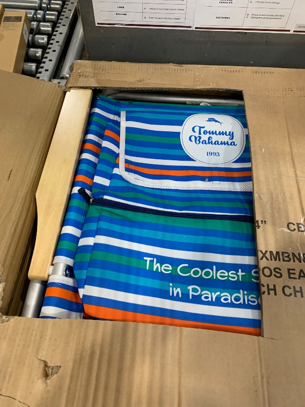 Photo 1 of **Only one** Tommy Bahama 2-Pack 4-Position Extended 12.8" seat Height Easy in-Easy Out Folding Backpack Beach Chair, Logo Stripe