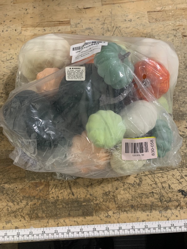 Photo 1 of 24 Pcs Bulk Assorted Rustic Harvest Artificial Pumpkins Foam Pumpkin in White Orange Green Teal for Fall Autumn Halloween Decoration Thanksgiving Party Home Kitchen Decor Baby Shower Wedding
