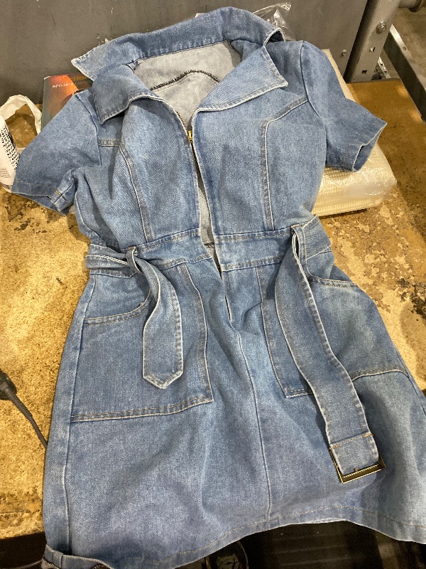 Photo 1 of **SEE NOTES***Wenrine Womens Summer Denim Dresses Bodycon Zipper Front Belted Sexy Mini Casual Dress with Pockets Blue