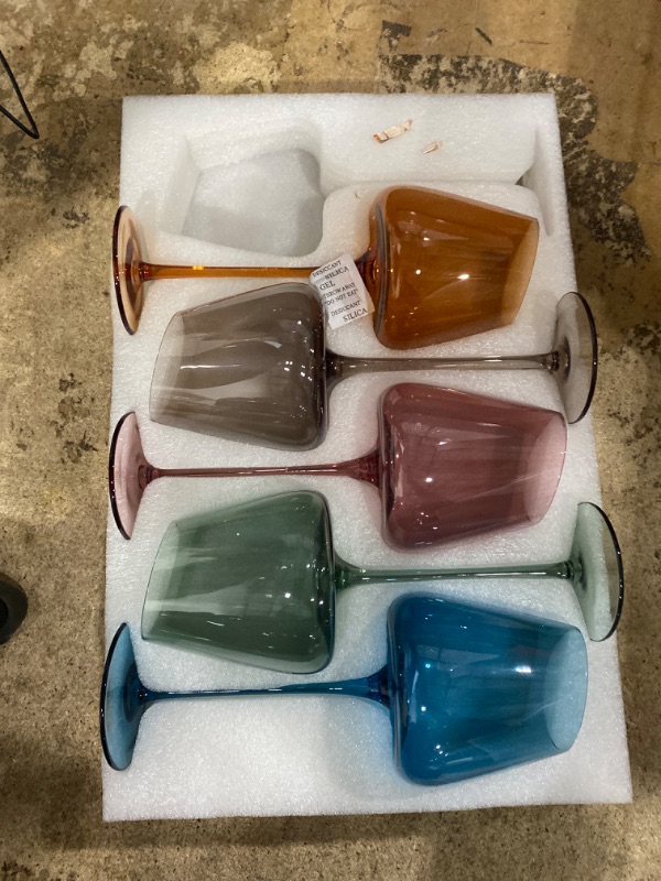 Photo 1 of ***SEE NOTES***Slanted Colored Wine Glasses 18 oz (Pack of 6) - Hand-blown Crystal Wine Glasses, Perfect for Home Party and Wedding Reception Gifts - Multi-color Glassware Collection (Multicolor)