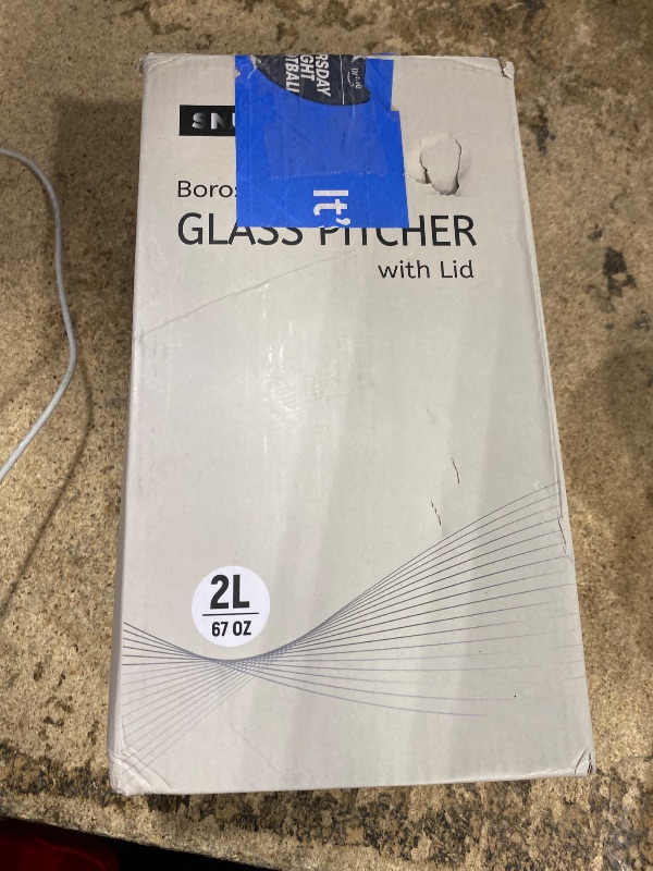 Photo 1 of 2 Liter/68 oz Square Glass Pitcher with Lid, Classic Stripes Water Pitchers with Handle for Fridge, Large Jug for Iced Tea, Coffee, Borosilicate Glass Carafe for Hot/Cold Brew Drink, Silver