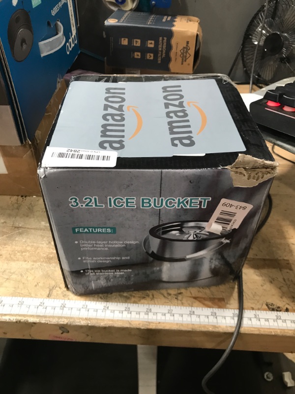 Photo 1 of 3.2L Modern Insulated Ice Bucket with Silicone Lid, Scoop, Strainer, Double Wall Stainless Steel Ice Bucket for Parties & Cocktail Bar,Ideal for Gift(Pearl White)