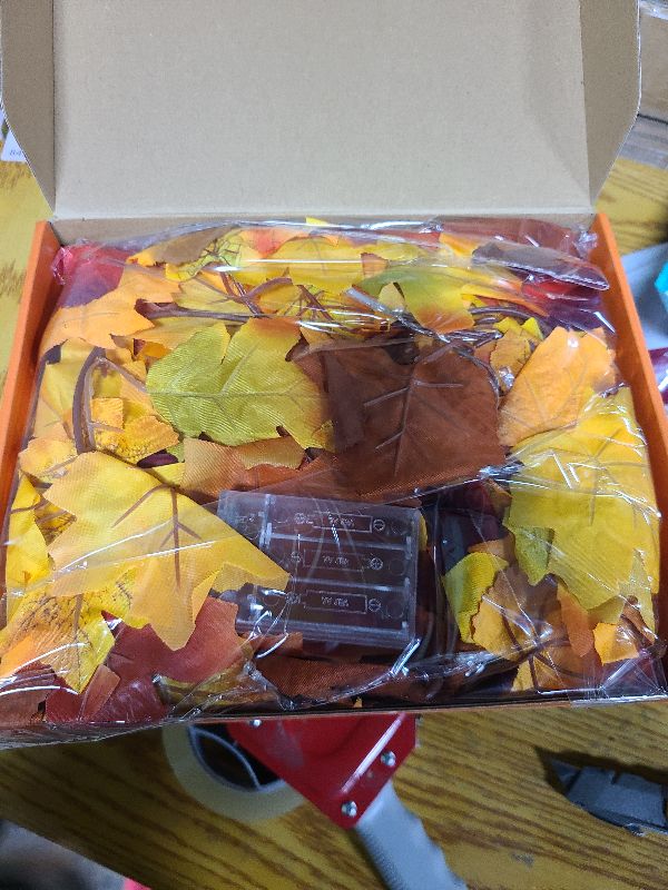 Photo 1 of 2 Pack Fall Decor Maple Leaves Garland with Lights Battery Operated Fall Thanksgiving Decorations Garland for Home Porch Front Door Table Mantle Outdoor Autumn Harvest Halloween Decor, 11.8Ft 40LED