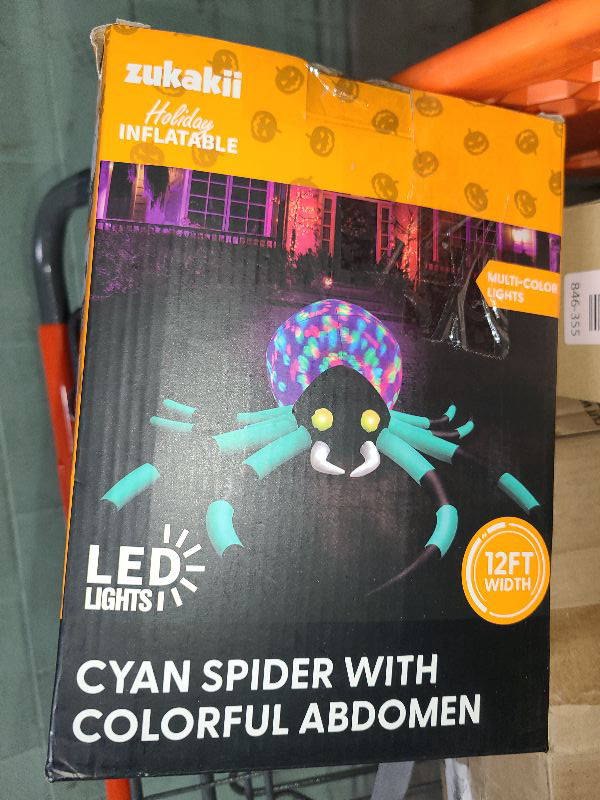 Photo 1 of 12Ft Giant Halloween Inflatables Spider Built-in 7-Color-Shifting Eyes & 3-Effect-Flashing Belly, Large Halloween Decorations Outdoor Huge Blow Up Yard Decorations Blowups for Holiday- 1PCS?Cyan?