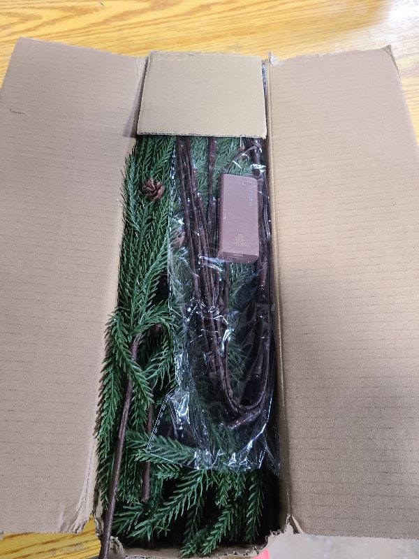 Photo 1 of 12 Pcs Christmas Norfolk Pine Branches with Branch Lights - 18" Norfolk Pine Artificial Xmas Branches with Pine Cones, Norfolk Pine Stems for DIY Crafts Garland Wreath Xmas Indoor Outdoor Home Decor