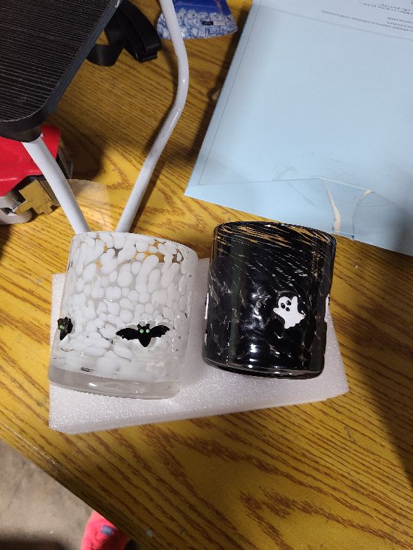 Photo 1 of 2 Pcs Halloween Icon Juice Cups 16 oz Cute Icon Juice Glasses Double Old Fashioned Hand Blown Drinking Cups for Halloween Party Drinkware (Bat & Ghost)