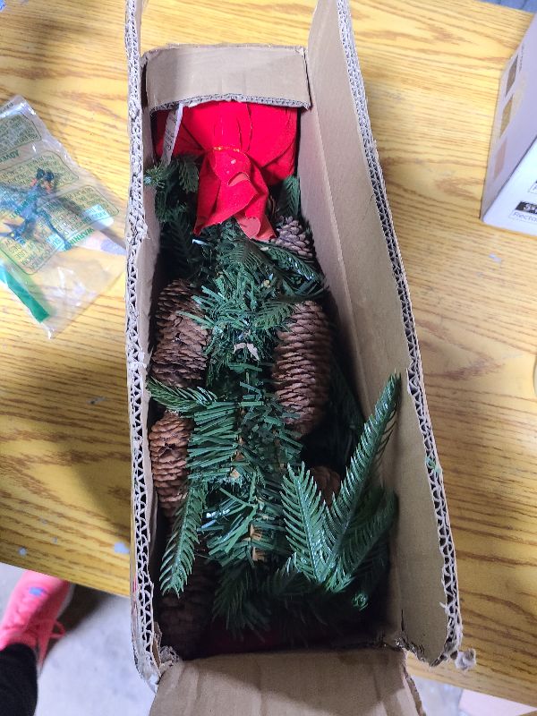 Photo 1 of 2 Pack Realistic-Feel Artificial Mini Christmas Tree, Tabletop Small Christmas Tree with Lights Timer 94 Mixed PE & PVC Branch Tips 12 Pinecones Burlap Base Battery Operated Xmas Decor Indoor