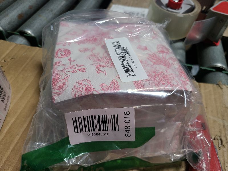 View 2 of 100 Floral Cocktail Napkins Pink and White Toile Paper Napkins 5” Vintage Pink Flower Bouquet Disposable Hand Towels for Bridal Baby Shower Christmas Tea Party Supplies