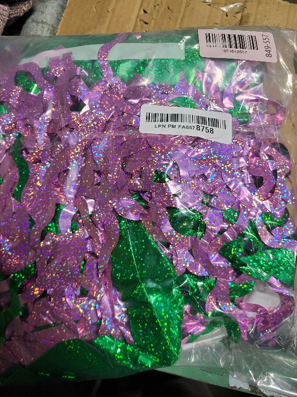 View 2 of 2 Pack Pink and Green Wave Shaped Shiny Foil Fringe Curtain Party Streamers Foil Curtain Backdrop Photo Booth Props for Birthday Baby Shower Witch Theme Decorations