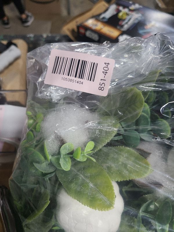 Photo 1 of 18 Inch Thanksgiving Fall Wreath for Front Door, Autumn Artificial Wreath with White Pumpkin, Cotton, Greenery Leaves for Farmhouse Home Window Wall Office Wedding Indoor Outdoor Decorations