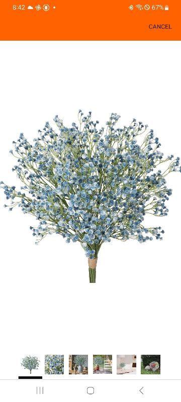 View 1 of  Pcs Baby's Breath Artificial Flowers Bulk 3 Branches Faux Baby Breath Plastic Flowers Fake Gypsophila Flower Arrangement for Crafts Fake Flowers Bouquet for Wedding Home Decor Blue Baby Breath