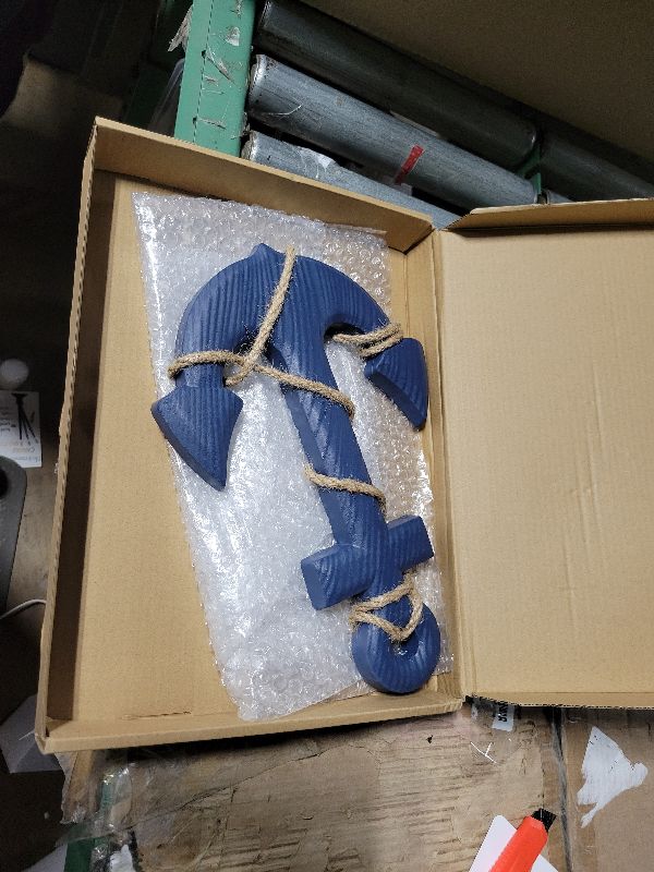 Photo 1 of 13" Nautical Wooden Anchor with Rope Nautical Beach Wood Anchor Wall Art Decor Door Hanging Ornament Beach Theme Home Decoration (Blue)