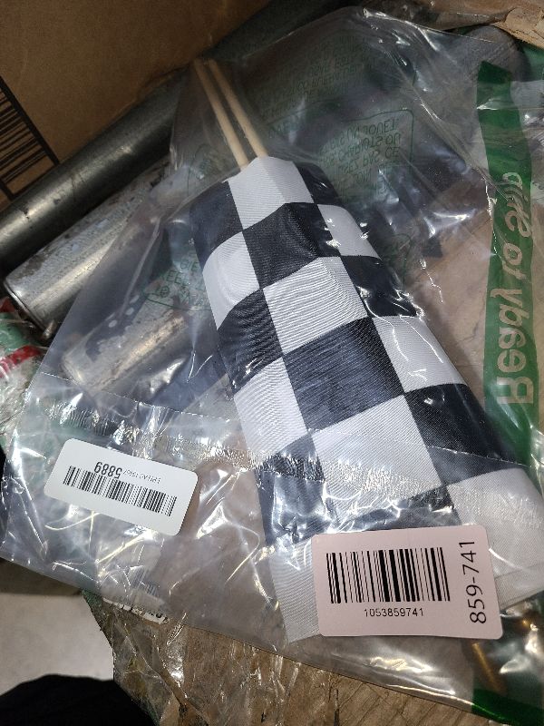 Photo 1 of 2 Pcs 8×12 inch Checkered Flag, Black and White Racing Flag on Wood Stick - Hand Held Stick with Kid-Safe Spear Top, Children's Party Decoration