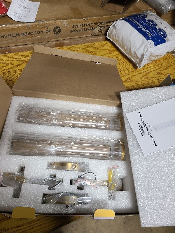 Photo 1 of 19.5" Knurled Brass Wall Sconces Set of 2, Gold Bathroom Vanity Light Fixtures with Vertical Striped Glass Tube, Modern Lamp Lighting for Bedroom, Living Room, Hallway, Staircase, Mirror, Kitchen