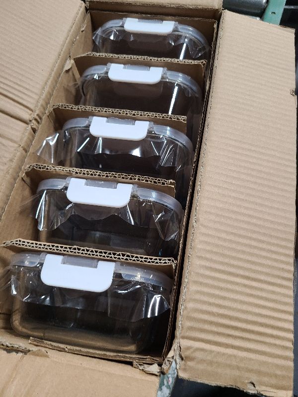 Photo 1 of [5-Pack,36 Oz]Glass Meal Prep Containers 2 Compartments Portion Control with Upgraded Snap Locking Lids Glass Food Storage Containers, Microwave, Oven, Freezer and Dishwasher (4.5 Cups, White)