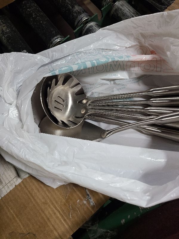 Photo 1 of 18/10 Stainless Steel Kitchen Utensils Set, 6 PCS All Metal Professional Cooking Utensils, 15" Long Kitchen Tools - Spatula, Ladle, Skimmer Spoon, Pasta Serve, Large Spoon, Slotted Spatula Tunner