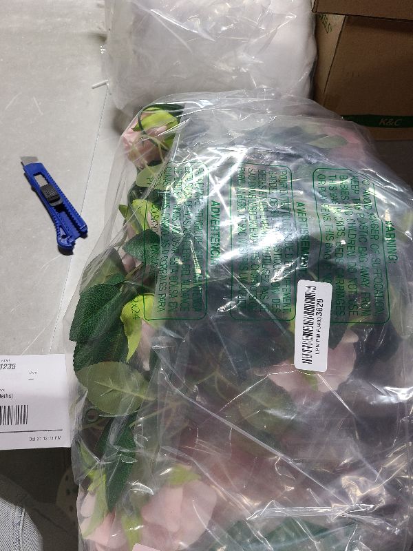 Photo 1 of 2 Pcs Flower Garland with 19.6 Ft Lights, 13.2 Ft Pink Floral Garland Fake Flowers for Wedding Arch Party Wall Garden Room Decor