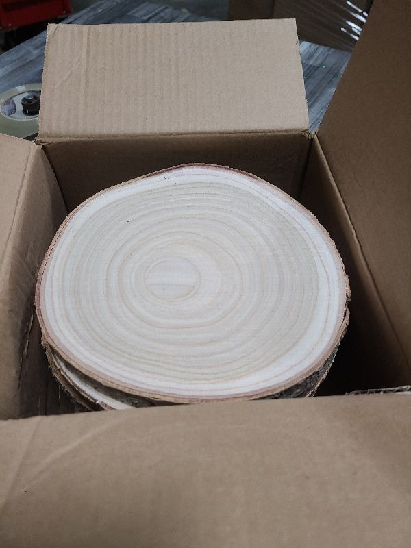 Photo 1 of 10 Pcs Natural Paulownia Wood Slices 7-8 Inches,Wood Slices for Centerpieces Table Decorations,Unfinished Rounds Wood for Crafts,Wood Slice for Rustic Wedding Decoration Projects