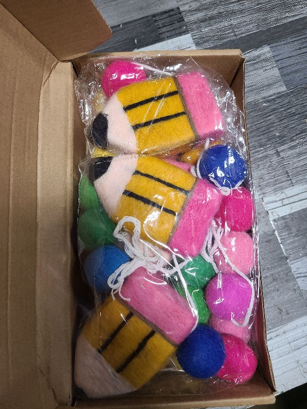 Photo 1 of 2 Pcs 13.2 ft Felt Pencil Banner for School Classroom 3D Pencil Garland Colorful Pompom Ball Hanging Banner Welcome Back Garland for Classroom First Day of School Decorations(Rainbow)