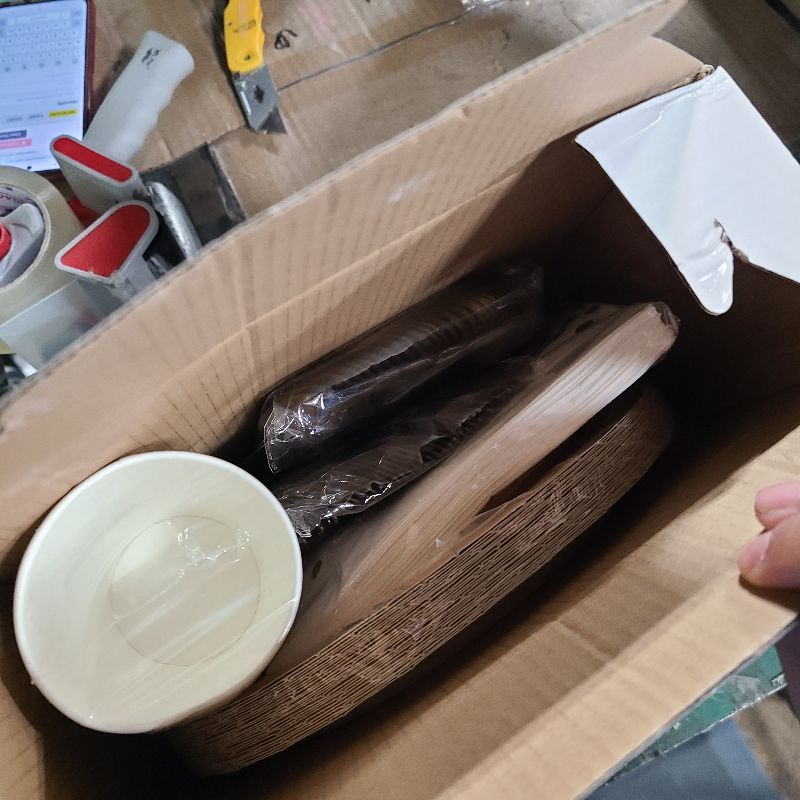 Photo 1 of 175 Pieces Gold Disposable Party Dinnerware Set Disposable Party Dinnerware - Gold Paper Plates Napkins Cups, Gold Plastic Forks Knives Spoons (25 Guests,175 Pieces)