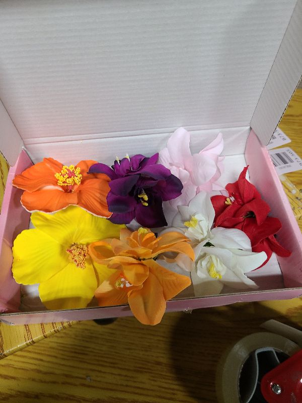 Photo 1 of 10 Pcs Hawaiian Flower Hair Clips for Women, Plumeria Hibiscus Hair Clips, Artificial Flower Clips 3.5 Inch Hair Accessories for Vacation Party Beach Seaside