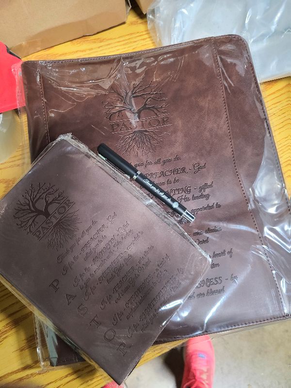 Photo 1 of 2 Pcs Christmas Religious Christian Gifts Pastor Appreciation Gifts Leather Portfolio Christian Bible Prayer Journal For Men Women Scripture Pen Notebook Bible Study Supplies(Pastor)