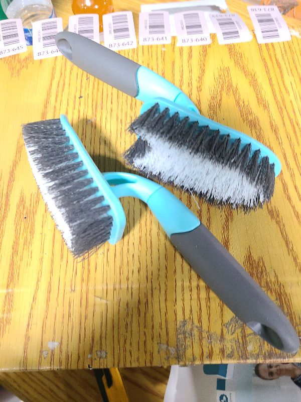 Photo 1 of 2-Pack Scrub Brush for Cleaning with Long Handle, Medium Firm Brush Bathroom Cleaning Supplies and Bathtub Cleaner and Shower Cleaning, Multi-Scene Use for Kitchen or Carpet