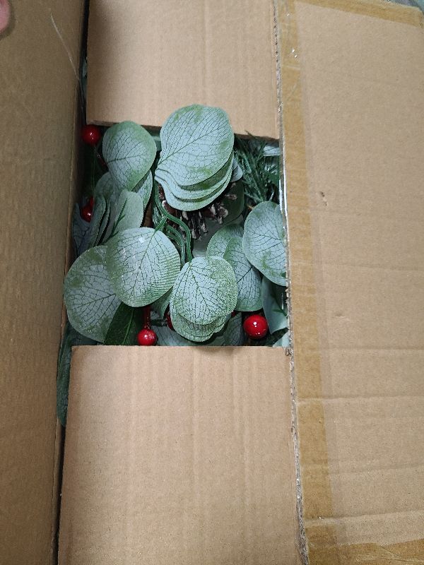 Photo 1 of 2 PCS 9ft Prelit Artificial Eucalyptus Christmas Garland, Multi-Color Lights/Battery Operated, Lighted Christmas Garland for Mantle Table Stairs Railing Xmas Indoor Outdoor Decoration