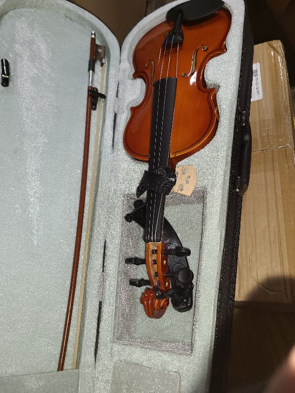 Photo 1 of 1/2 Acoustic Violin for Beginners, Half Size Plywood Fiddle Set for Kids and Adults with Hard Case, Bow, Extra Strings, Shoulder Rest, Rosin, Clip-on Tuner, Fingerboard Stickers, and Mute.