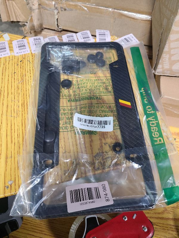 Photo 1 of (Pack of 2) German License Plate Frame Aluminum with Carbon Fiber Finished Screw & Caps Included! Universal Fit License Plate Frame for Mercedes Benz Porsche BMW Audi Volkswagen VW