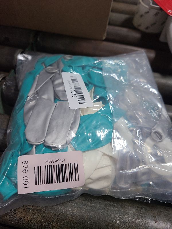 Photo 1 of 147pcs Teal Balloon Arch Garland kit, 18 12 10 5 inch Turquoise Metallic Silver White Balloons for Birthday Graduation Baby Shower Wedding Beach Party Decoration