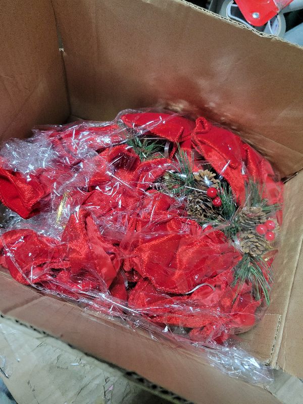 Photo 1 of 13 FT Christmas Bows Fence Decoration, 140LED Lighted Large Christmas Bows Decoration with 8 Mode and Timing Ornament for Party Front Door Fireplace (Red,Ribbon)