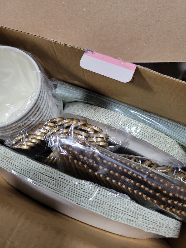 Photo 1 of 175 Pcs Sage Green Plates and Napkins Party Supplies - Sage Green Paper Plates Serve 25 Guests - Sage Green and Gold Disposable Plates Sets for Holiday Wedding Birthday Party Decoration