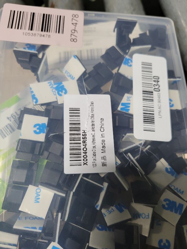 Photo 1 of 100 Pcs Cable Clips, Adhesive Cable Organizer Cord Holder Wire Clip Wire Management Self Adhesive Hooks Wire Holder for Office, Home, Black