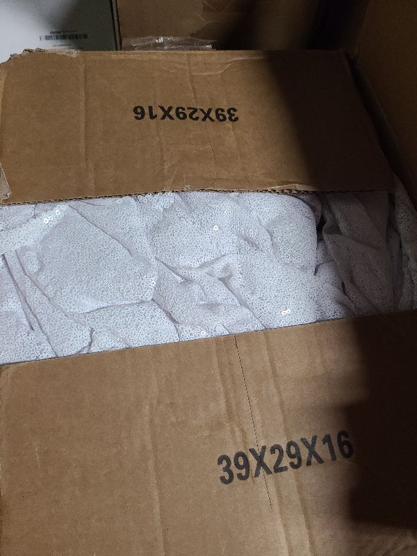 Photo 1 of **MSRP 93.97** White Sequin Backdrop 20X10FT Glitter Fabric Backdrop Photograph Backdrops Sequins White Curtain Shimmer Wall Studio Background