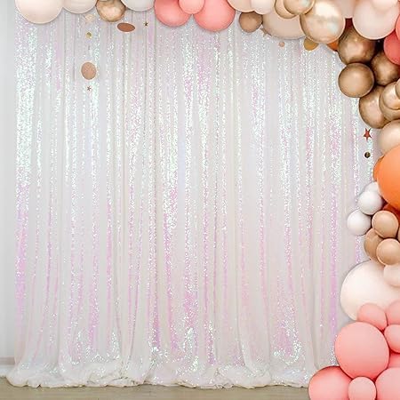 Photo 1 of **MSRP 93.97** White Sequin Backdrop 20X10FT Glitter Fabric Backdrop Photograph Backdrops Sequins White Curtain Shimmer Wall Studio Background