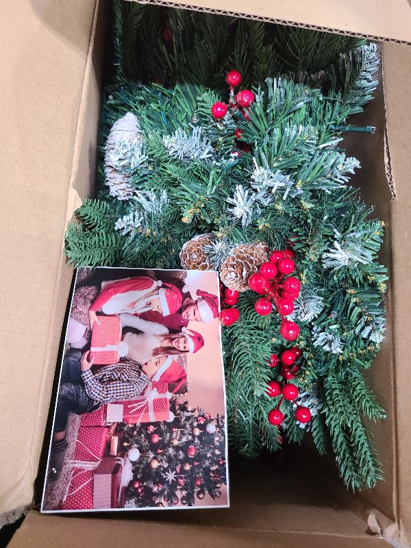 Photo 1 of 2 Pack Artificial Christmas Urn Filler,20" MUL-ti Color 50 LED Outdoor/Indoor Trees with 8 Modes & Auto Timer,Waterproof Battery Box & Stakes,Includes Pine Cones & Red Berries for Holiday Decor