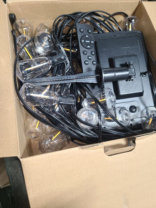 Photo 1 of 100 FT Solar String Lights Outdoor Waterproof with Remote & USB Port, Solar Power Patio Hanging Lights with Dimmer, Shatterproof LED Edison Bulb Outdoor String Lights for Outside Cafe Yard Fence