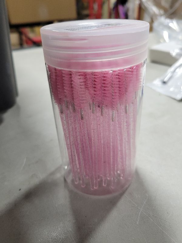 Photo 1 of 100 Pcs Disposable Mascara Wands, Crystal Eyebrow Spoolies Brush for Eyelash Extensions, Pink Lash Brushes with Container