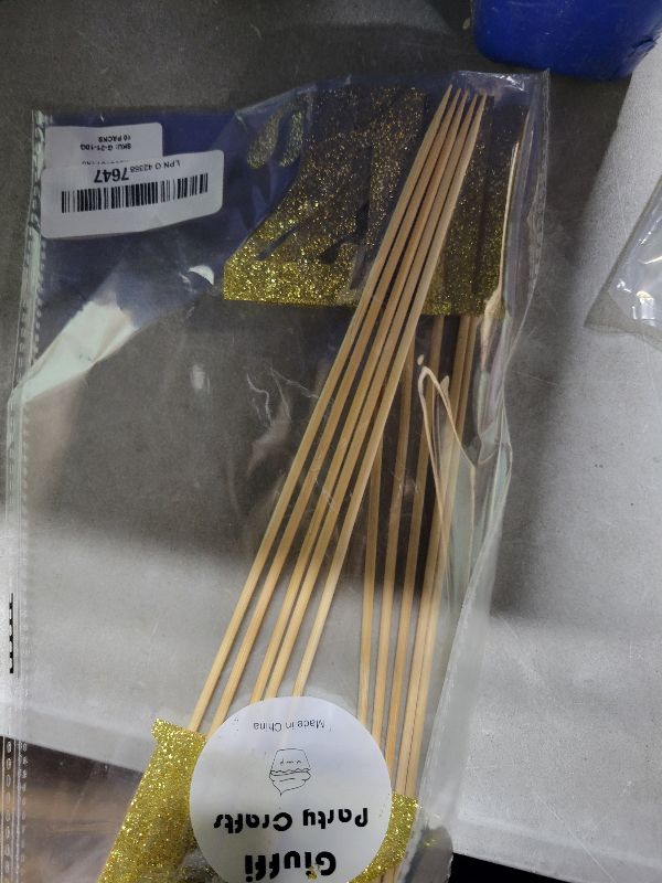 Photo 1 of 21st Birthday Centerpiece Sticks Gold Glittery Number 21 Table Topper Birthday Flower Picks Paper Sign - Pack of 10