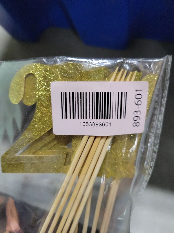 Photo 1 of 21st Birthday Centerpiece Sticks Gold Glittery Number 21 Table Topper Birthday Flower Picks Paper Sign - Pack of 10