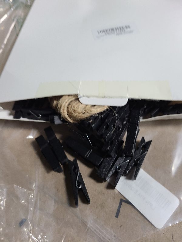 Photo 1 of 100 Pcs Black Wood Clothes Pins, 1.3 Inch(3.5cm) Small Wooden Pins with 33 Feet Jute Twine for Bag Clips, Card Photo Clipsand Clothes Pins (Black)