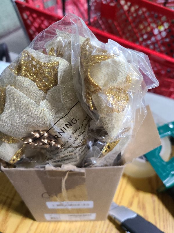 Photo 1 of 12 PCS Poinsettia Flower Artificial Poinsettia Christmas Decoration 8.7'' Dark Red Glitter Poinsettias Christmas Ornaments Christmas Tree Flower Decor with Clips DIY Xmas Wreath Home Party Decor